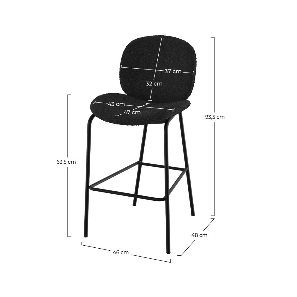 juego de 2 sillas de isla central en tejido bouclette iris 65 negro