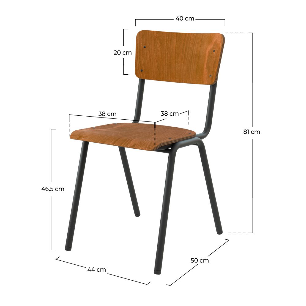 lot de 2 chaises vintage clem bois fonce pieds noirs