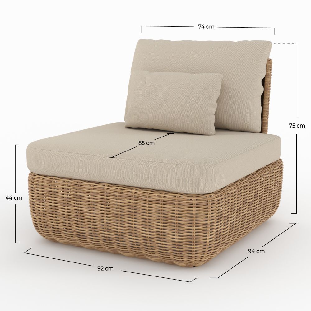 lot de 2 fauteuils de jardin sky rotin synthetique et tissu beige