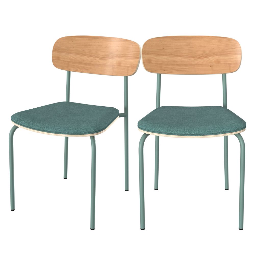 louna lot de 2 chaises en tissu bleu canard et bois