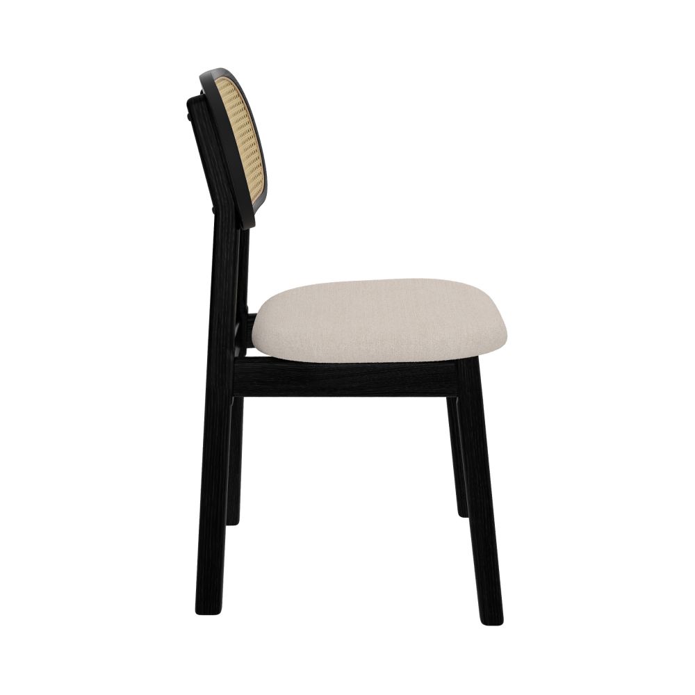 maria chaise bois noir tissu beige rotin synthetique