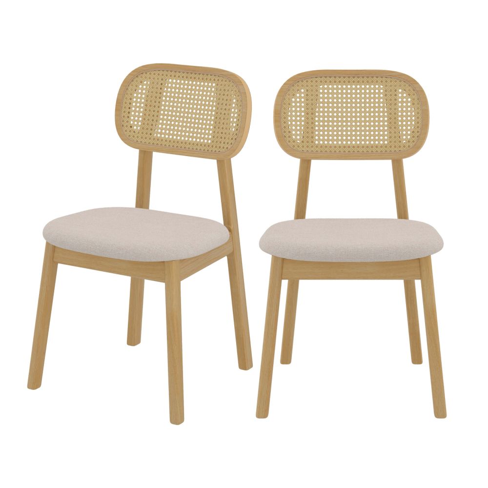 maria chaise en bois clair tissu beige rotin double