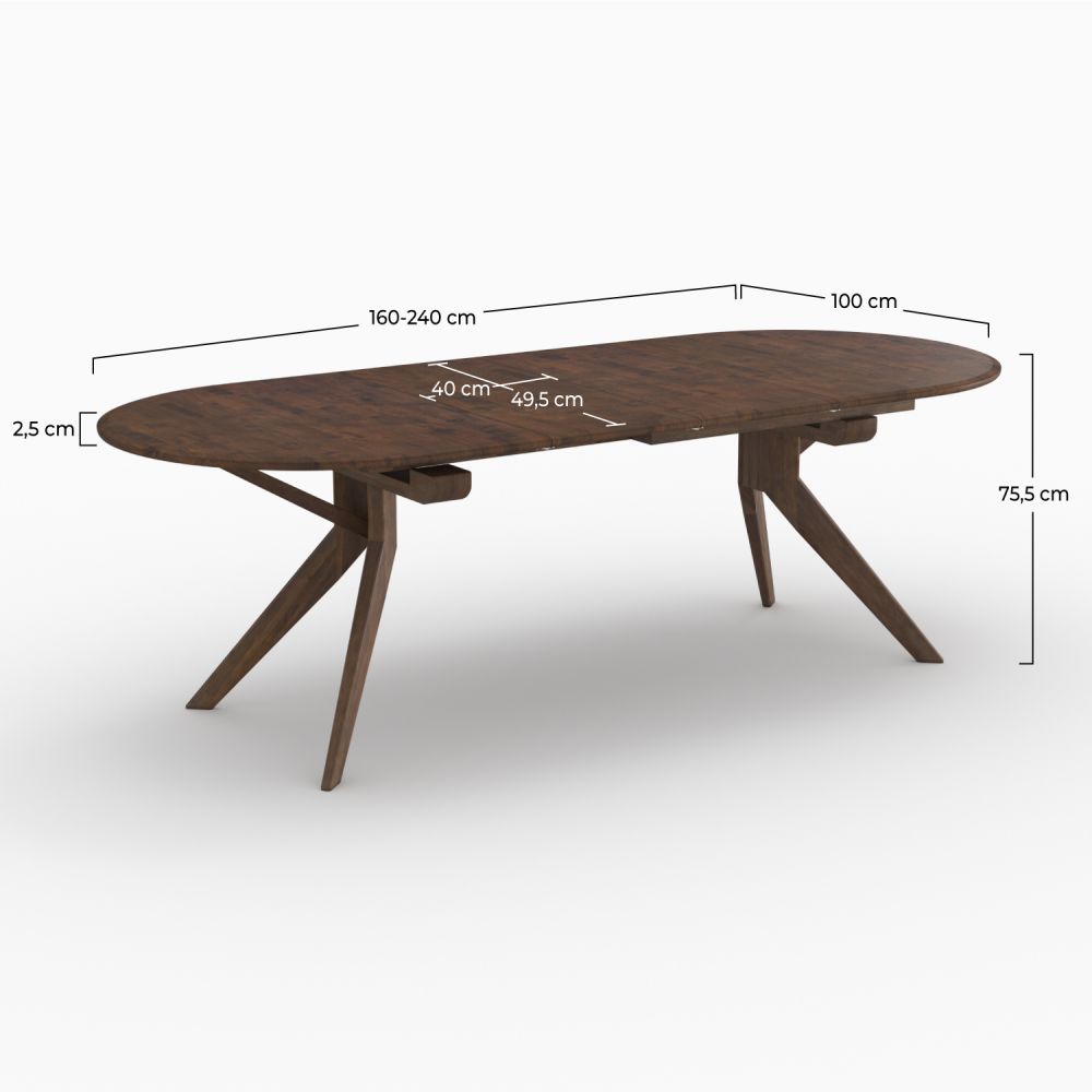 merlin table a manger en bois fonce extensible hevea massif