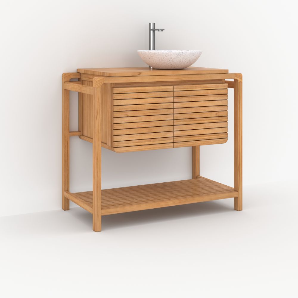 meuble de salle de bain lucette en bois de teck 90 cm rendez vous deco