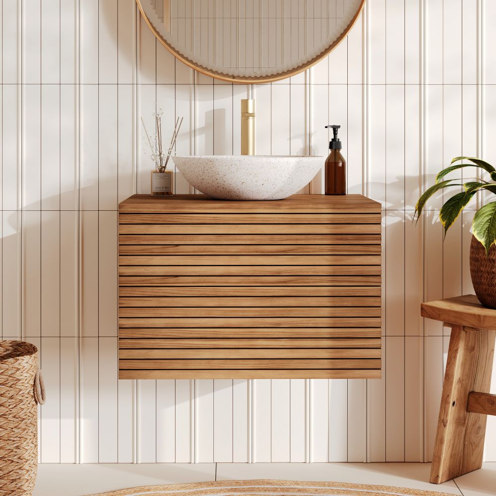 meuble de sdb raye bois suspendu 60 cm rangement
