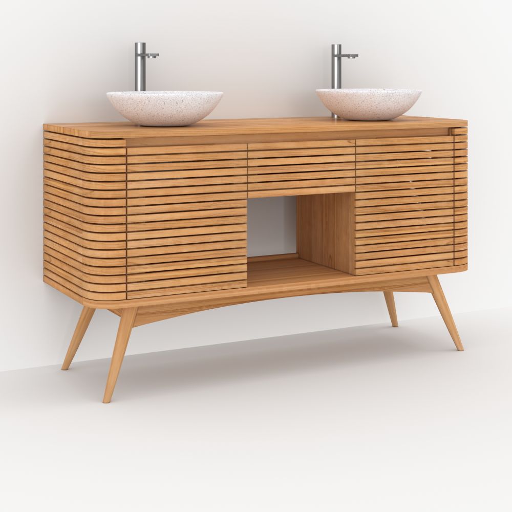 meuble salle de bain teck 140 cm soho avec case centrale