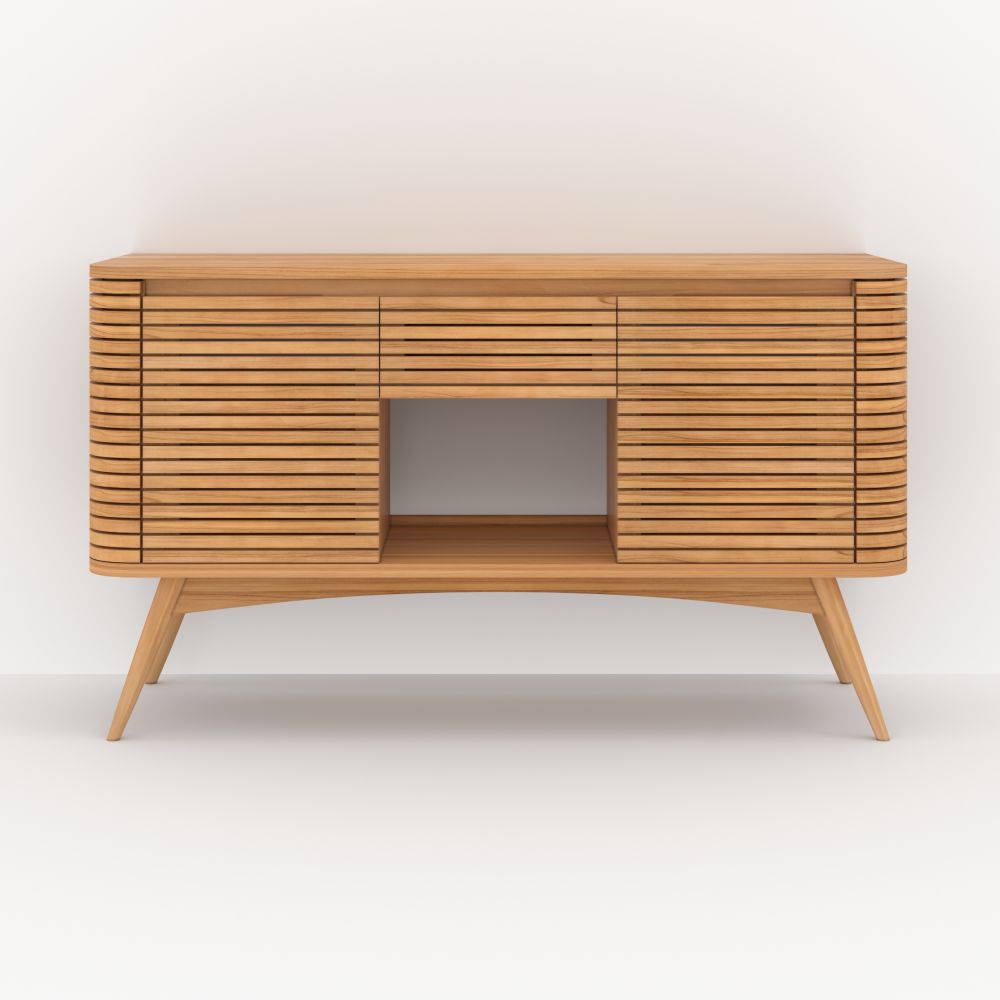 meuble salle de bain teck 140 cm soho avec porte et etagere