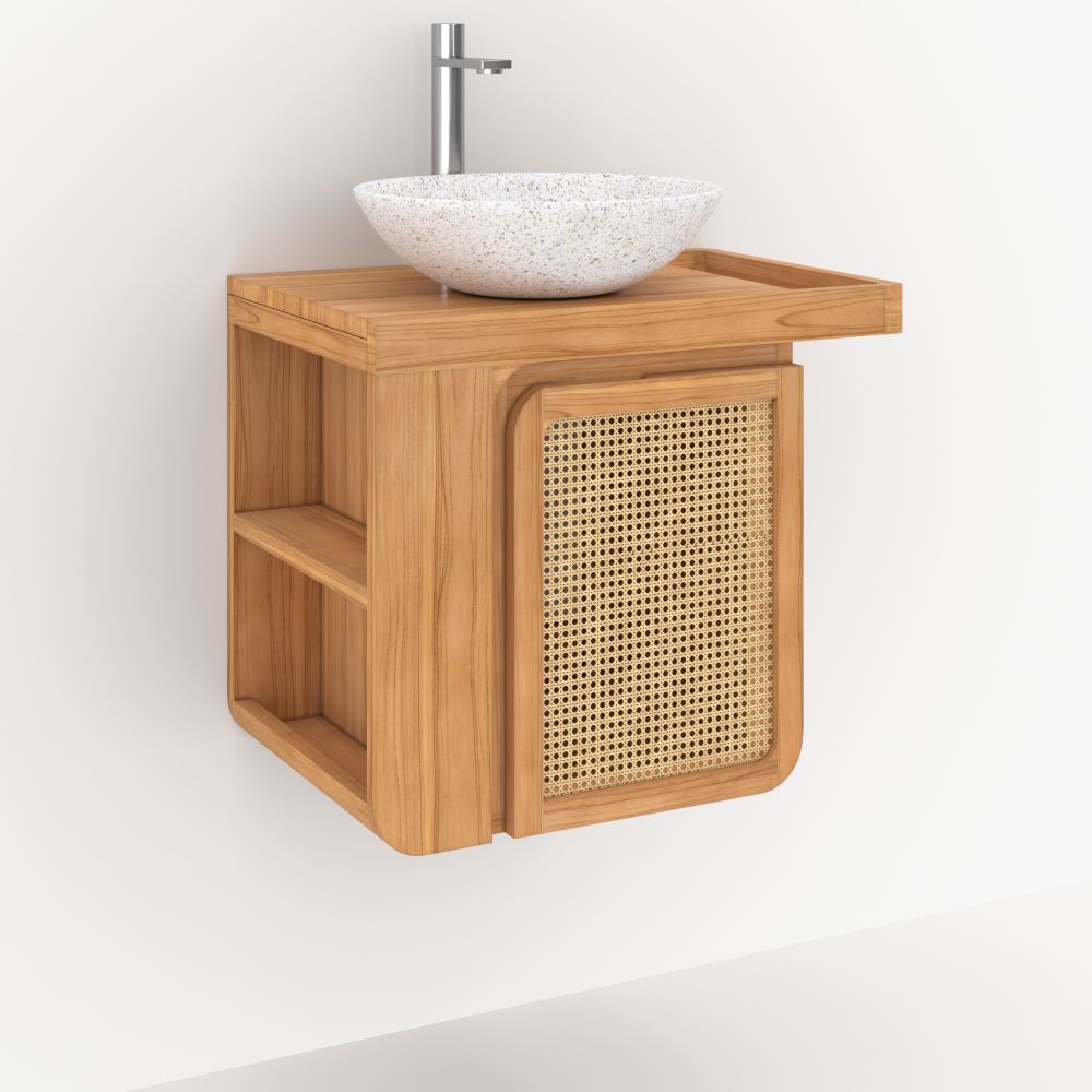 meuble salle de bain teck cannage 57 cm bois massif