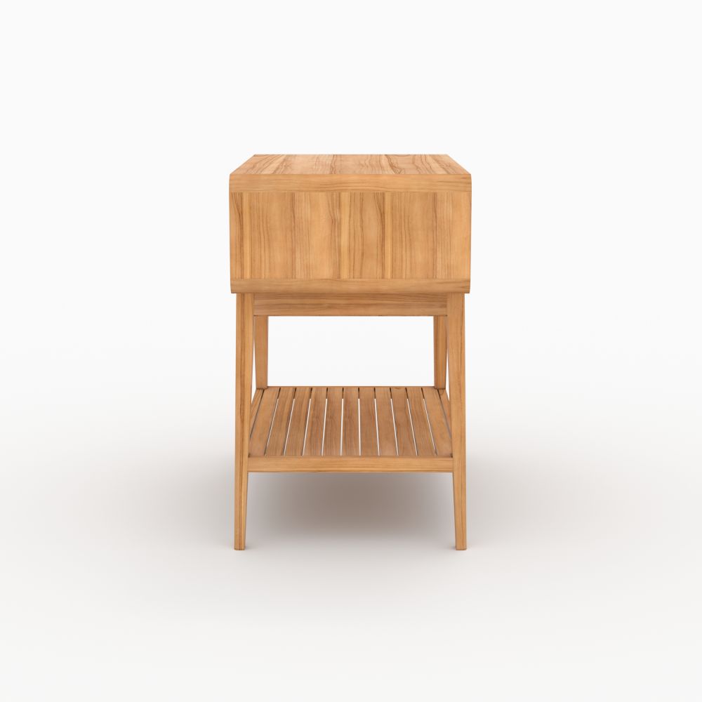 meuble sdb teck 90 cm style naturel avec rangement et etagere