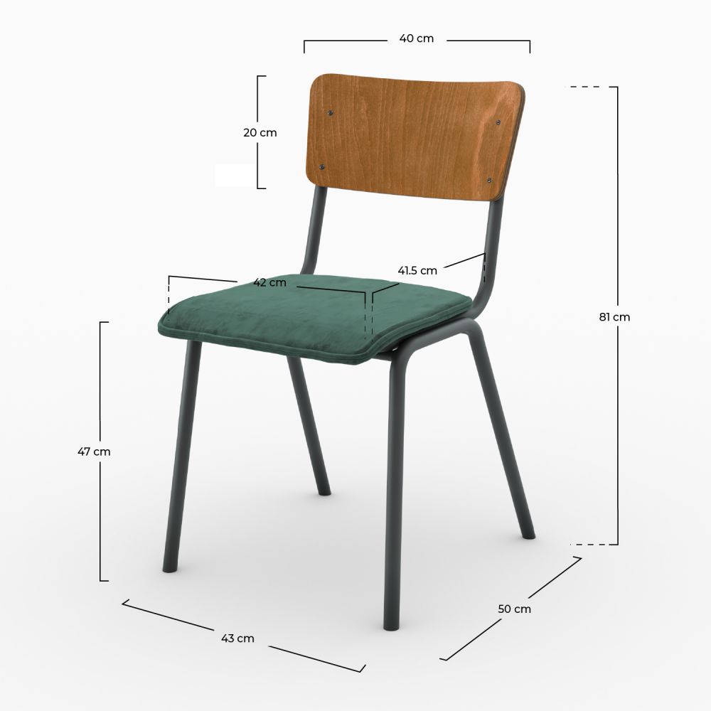 nico chaises ecolier lot 2 bois fonce velours vert metal