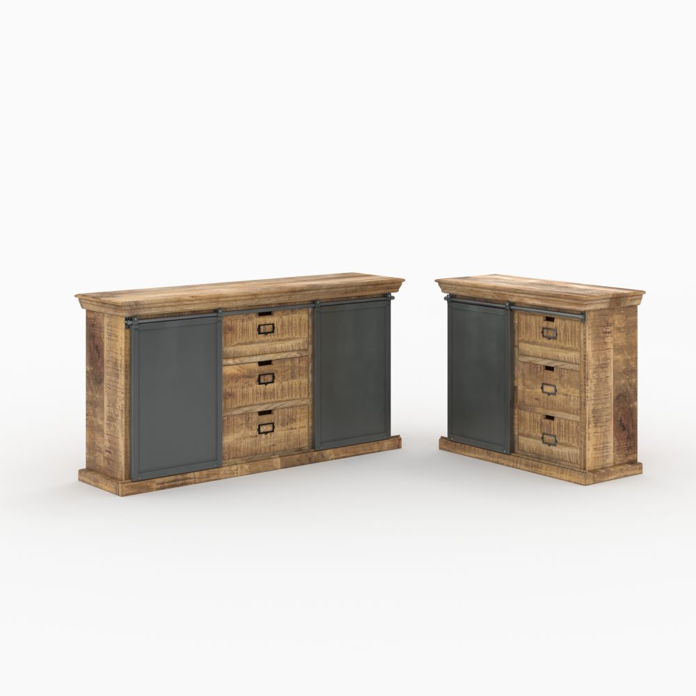 pack 2 buffets en bois de manguier et metal gris tabuk