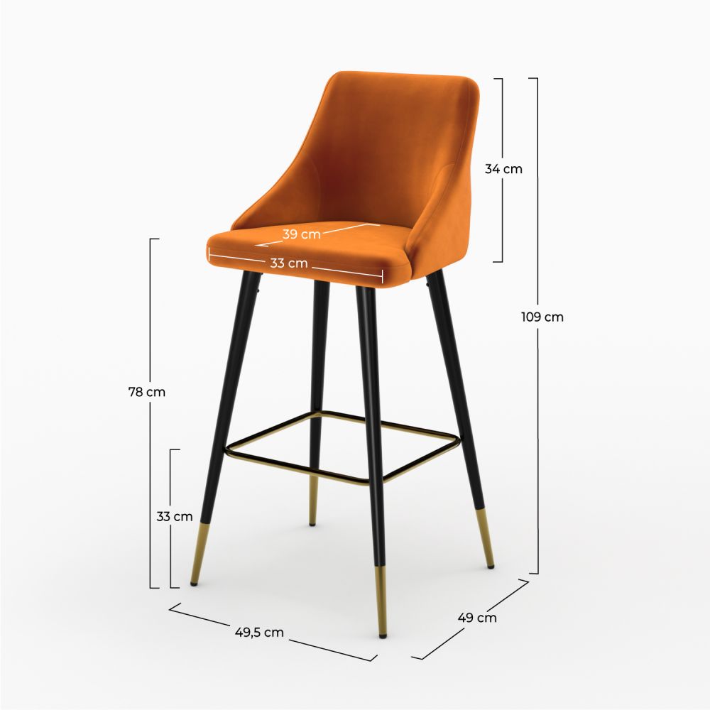 pack 4 chaise de bar aristote velours orange jaune 77_5 cm