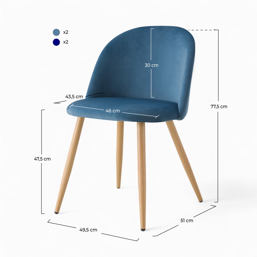 pack 4 chaises cozy en velours bleu fonce bleu