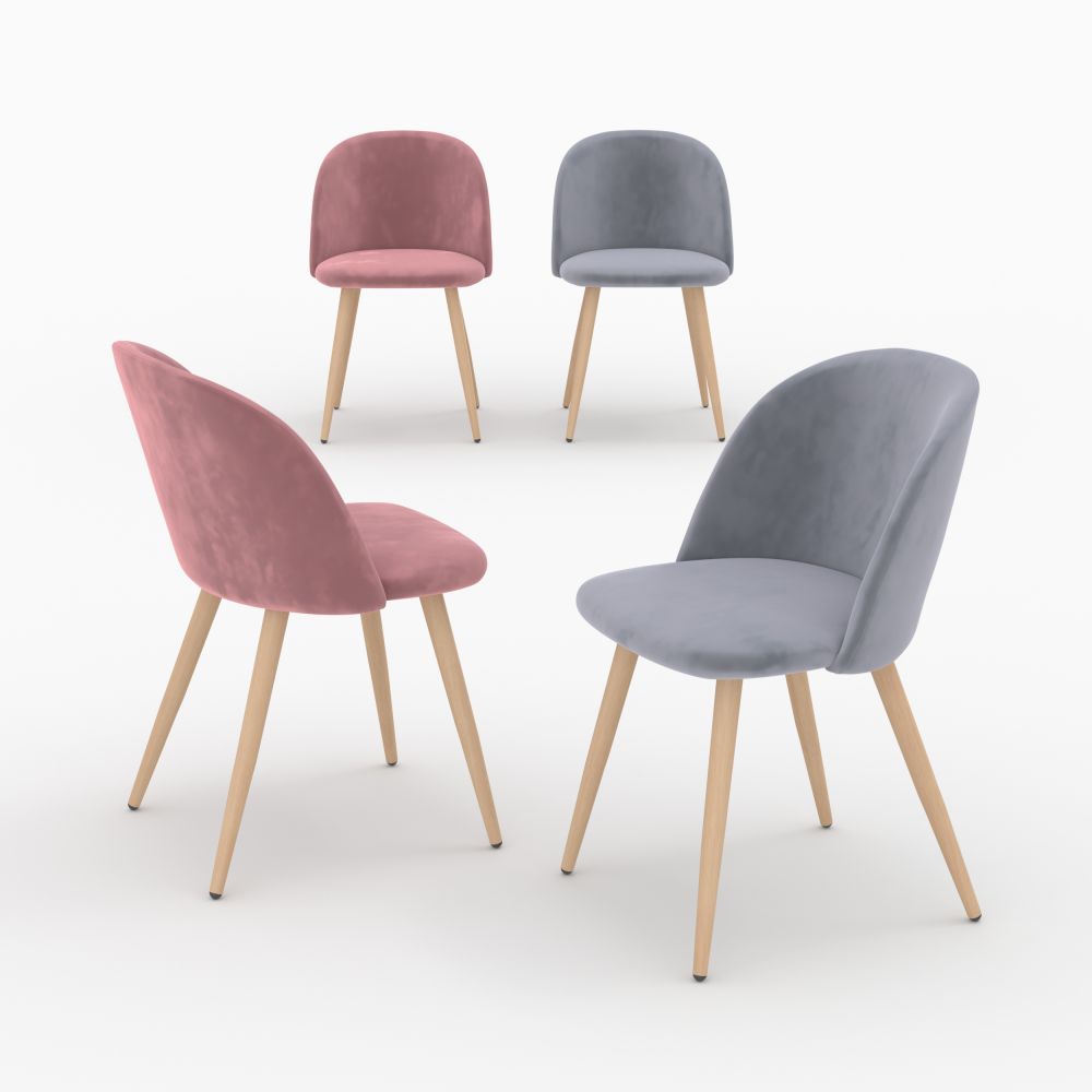 pack 4 chaises cozy en velours rose et gris 