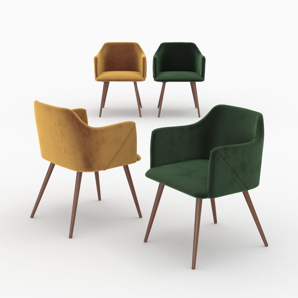 pack 4 chaises daisy en velours jaune et vert