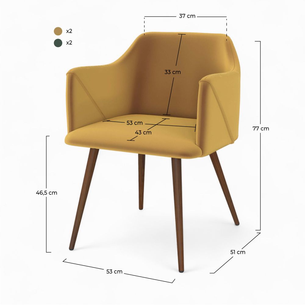 pack 4 chaises daisy en velours jaune moutarde et vert fonce