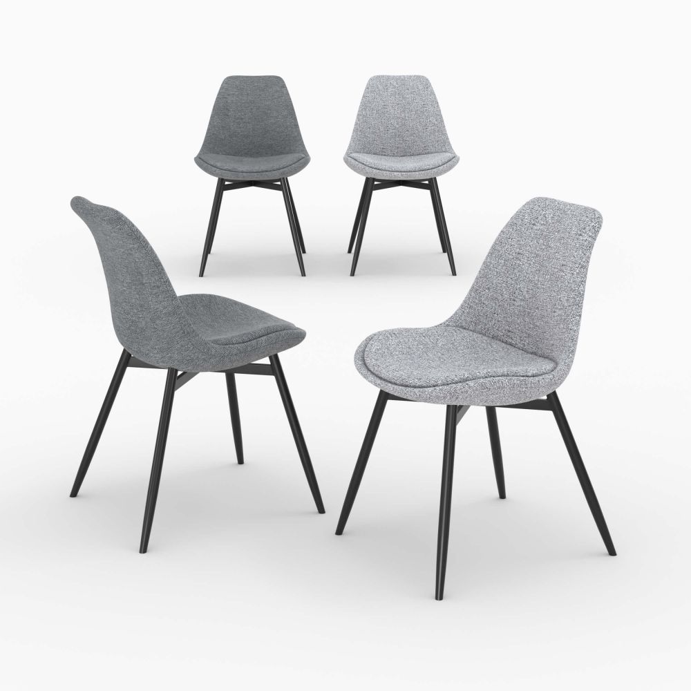 pack 4 chaises en tissu gris clair fonce flippi