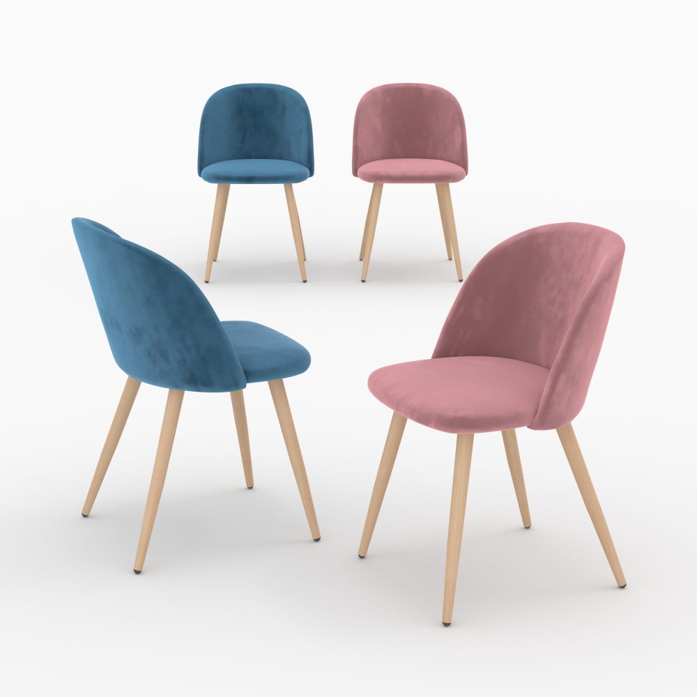 pack 4 chaises en velours bleu rose cozy