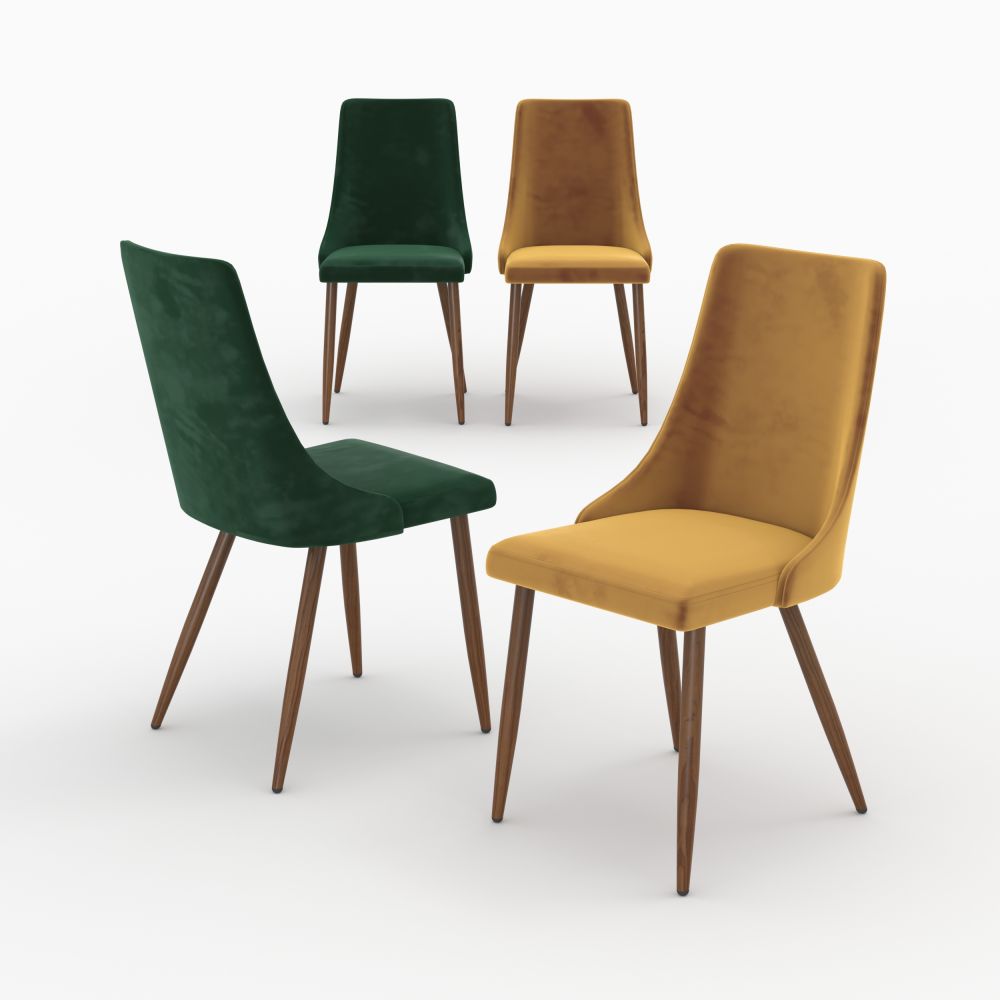 pack 4 chaises vinni en velours jaune et vert