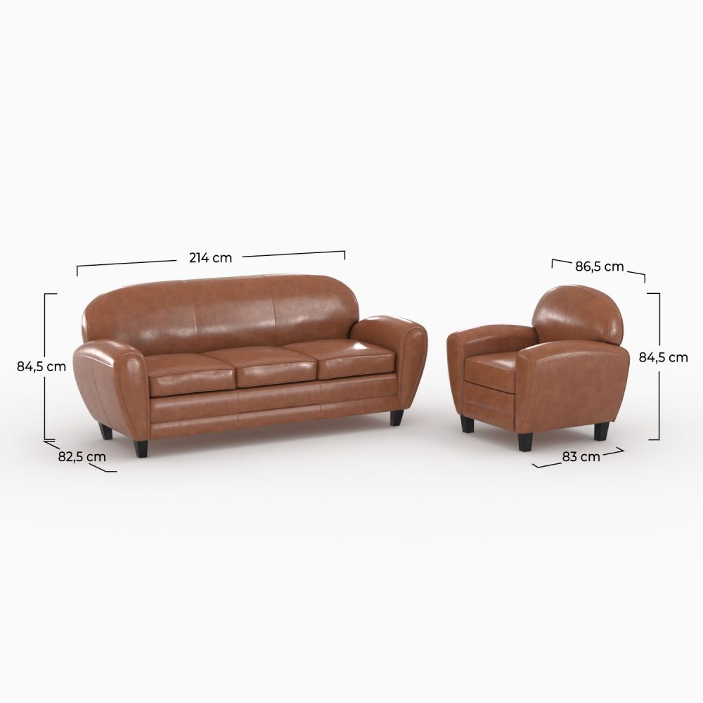 pack 4 personnes canape et fauteuil camel cuir club