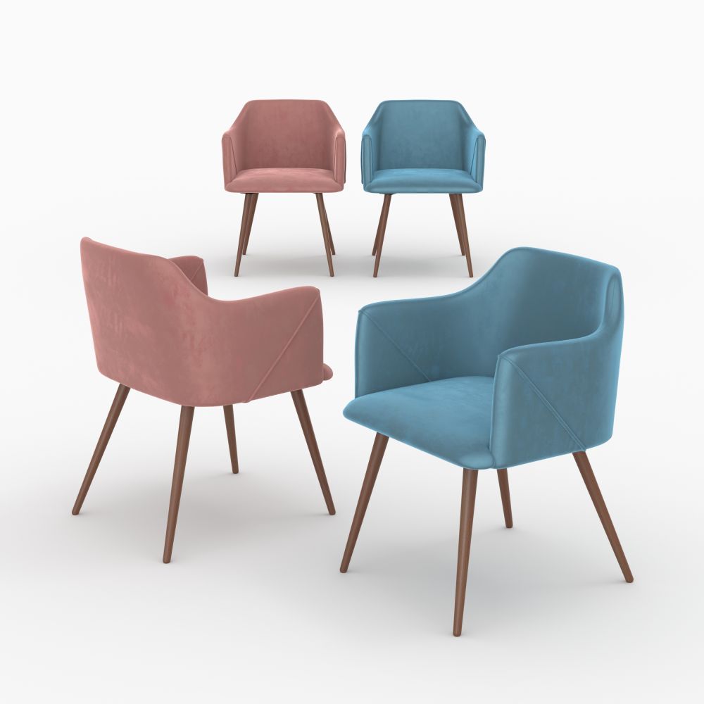 pack de 4 chaises daisy en velours bleu et rose