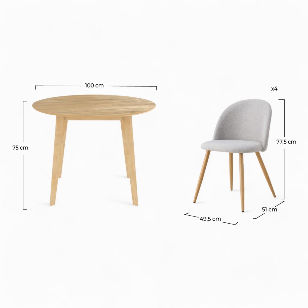 pack table et chaises 4 personnes en bois et tissu taupe_2_