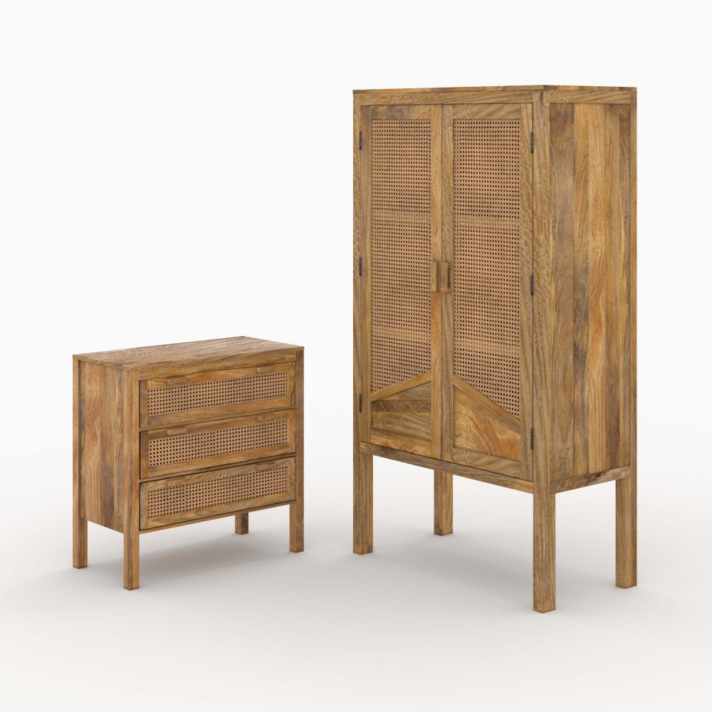 pack tiki commode et armoire en bois et cannage