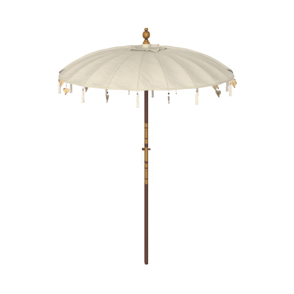 parasol en bois et tissu beige blanc details coeur ali