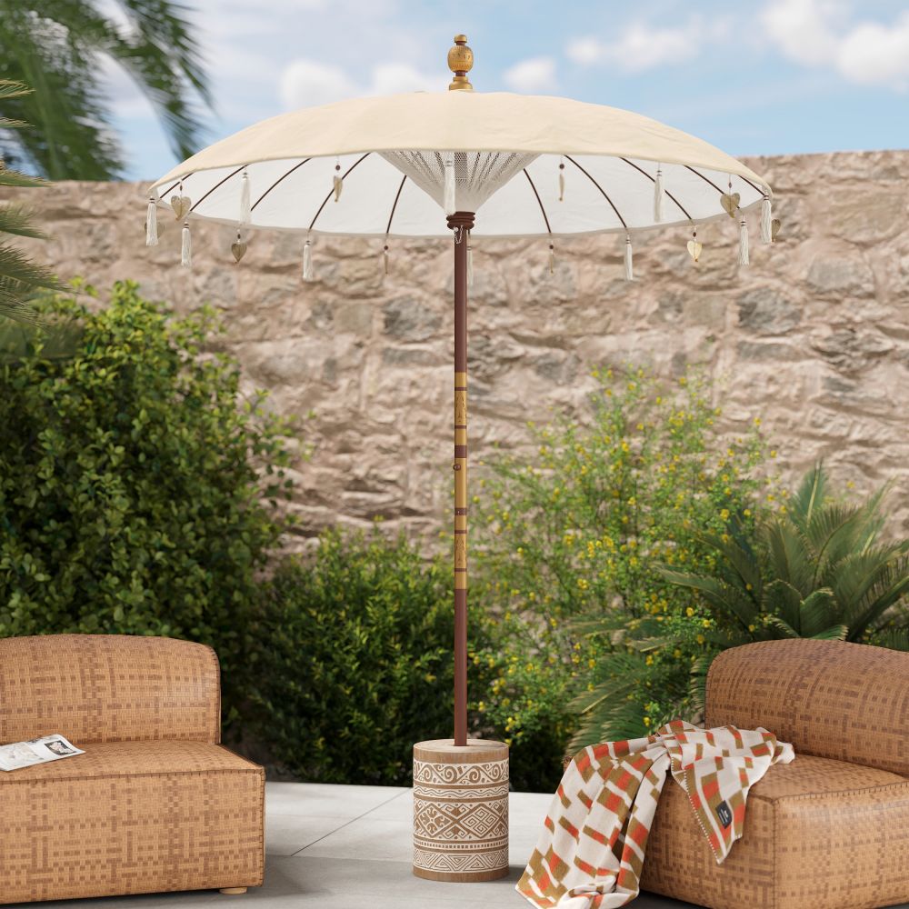 parasol rond creme bois cocotier ali