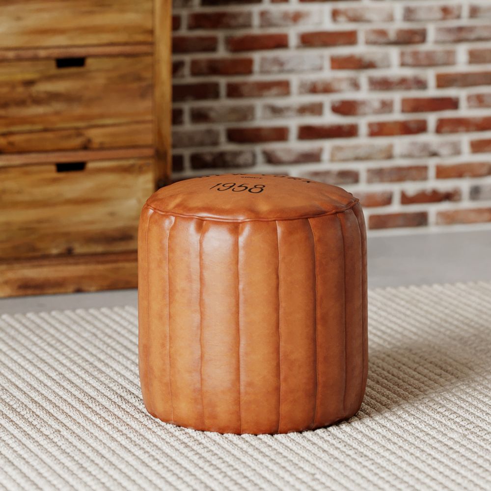 pouf en cuir marron rond bally d 42 cm