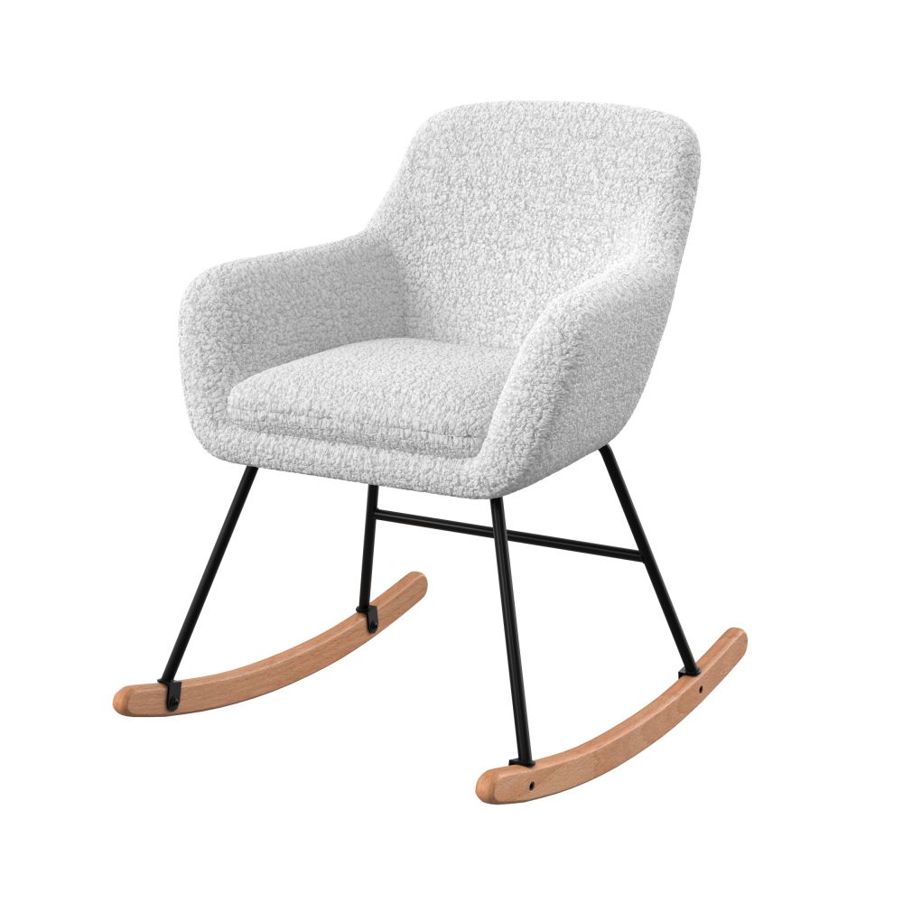 rocking chair en tissu boucle blanc isola pieds metal et bois