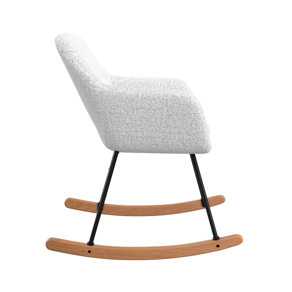 rocking chair en tissu boucle blanc pieds metal bois de hetre isola
