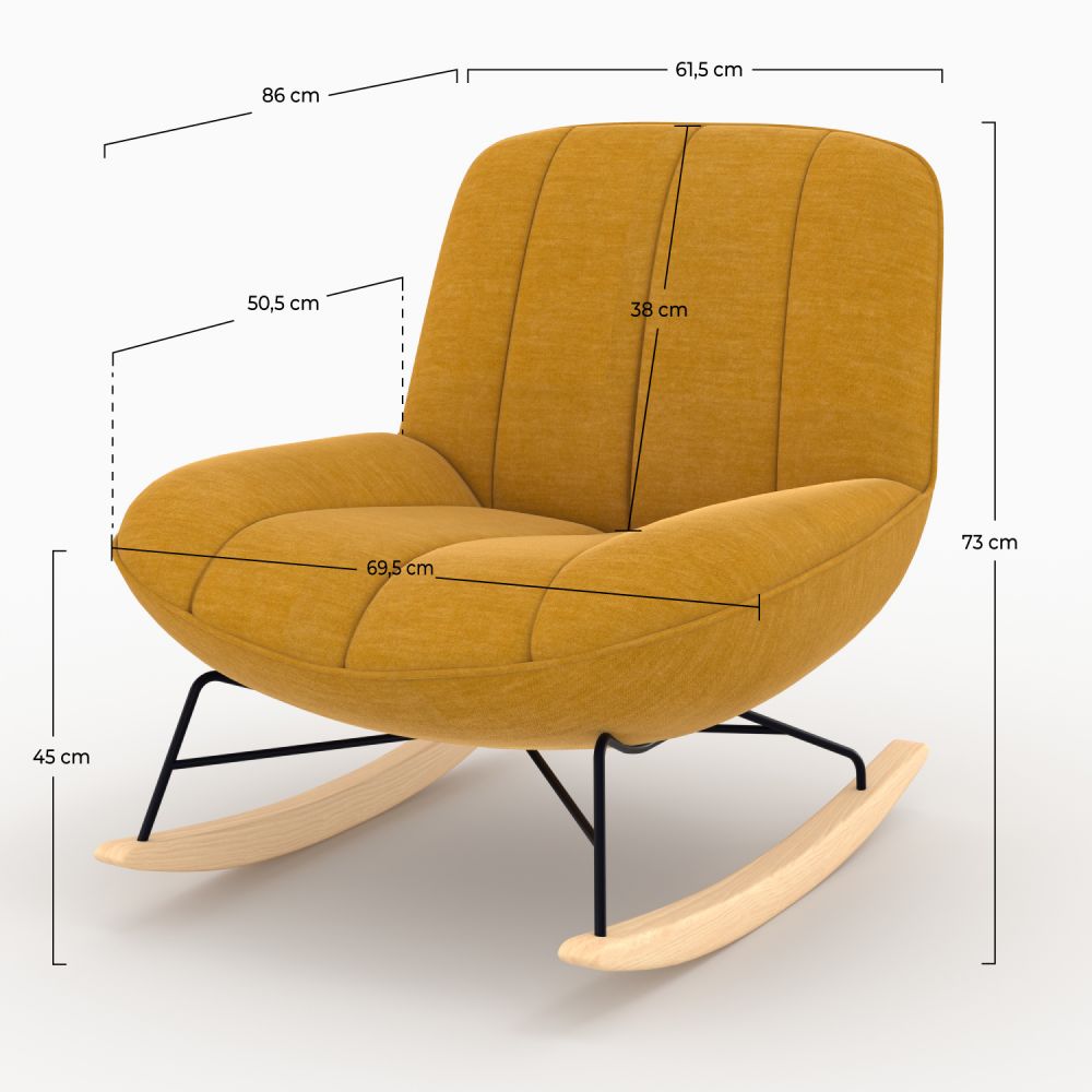 rocking chair en tissu effet velours jaune moutarde elvis