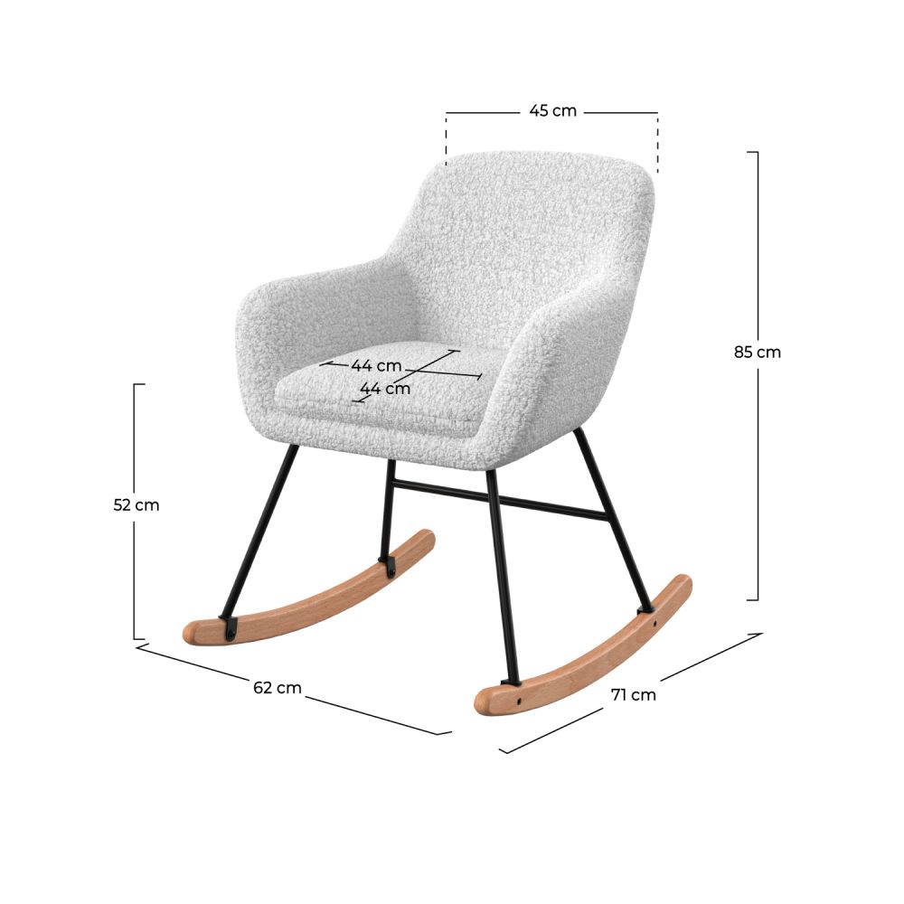 rocking chair isola en tissu boucle blanc pieds metal bois de hetre