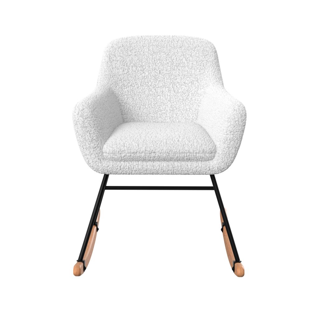 rocking chair isola en tissu boucle blanc pieds metal et bois