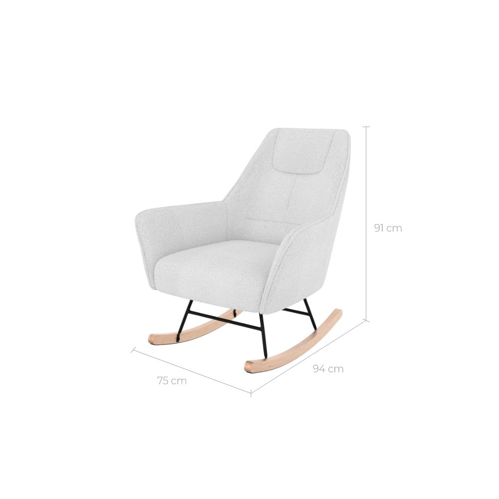 rocking chair scandi blanc pied bois clair et metal