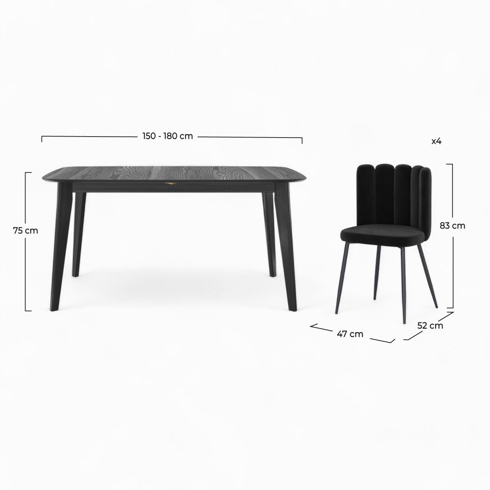 rosy et table et chaises oman en velours noir