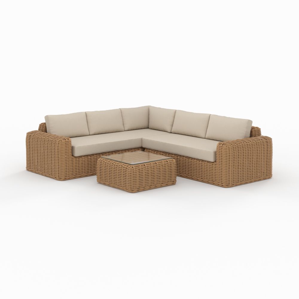 salon de jardin 4 personnes en resine tressee et tissu beige savana