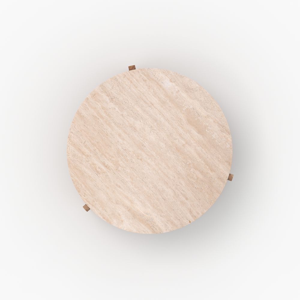 sierra table basse en travertin ronde pieds en bois 
