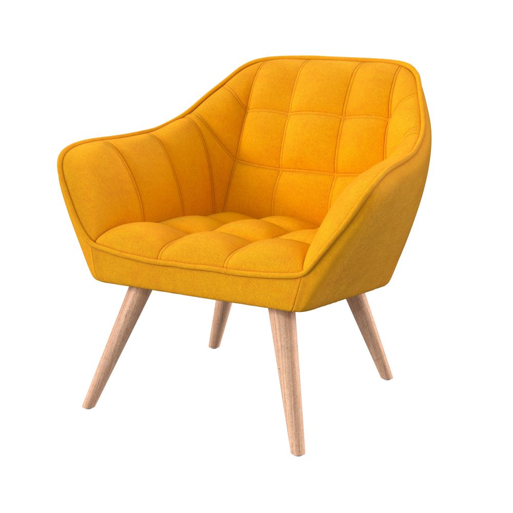 simba fauteuil en tissu jaune avec accoudoirs pieds bois