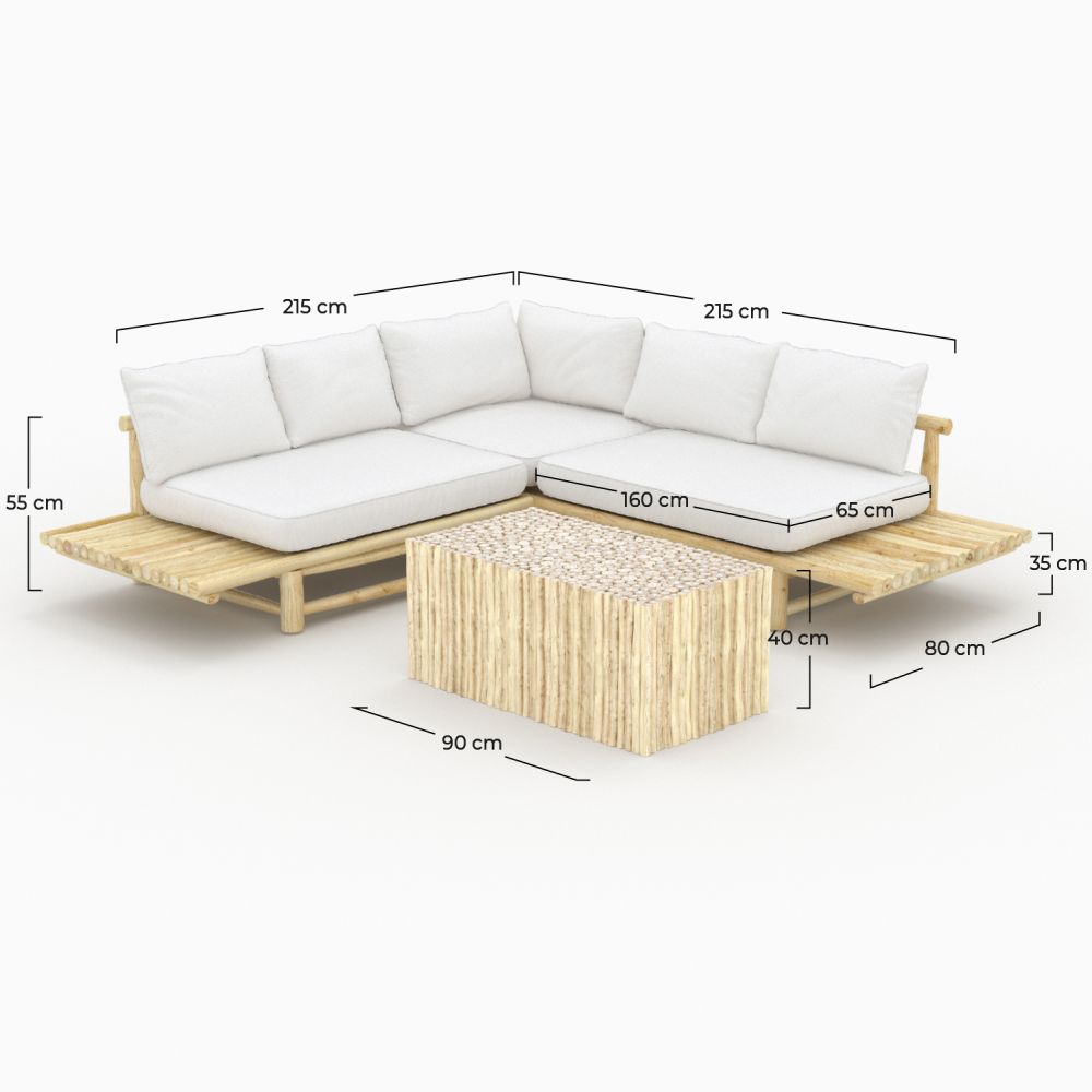 sunny salon de jardin 4 personnes en bois de teck canape d angle et table basse