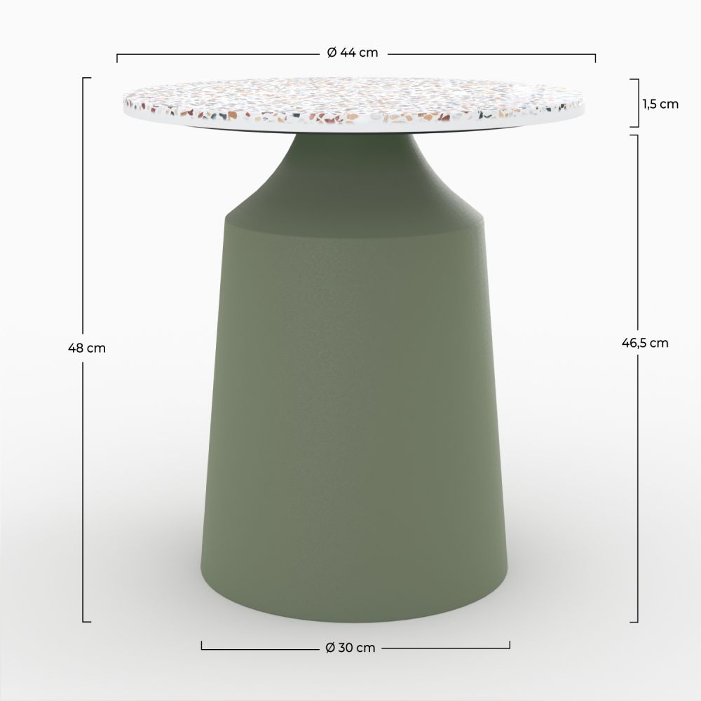table appoint terazzo multicolor et metal vert daphne