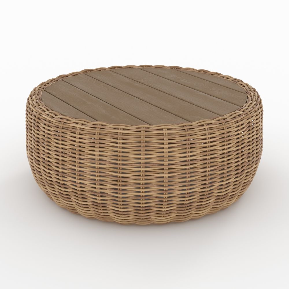 table basse de jardin en rotin synthetique et bois