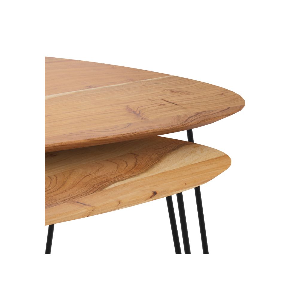 table basse en bois et pieds en metal lot de 2 kiwi