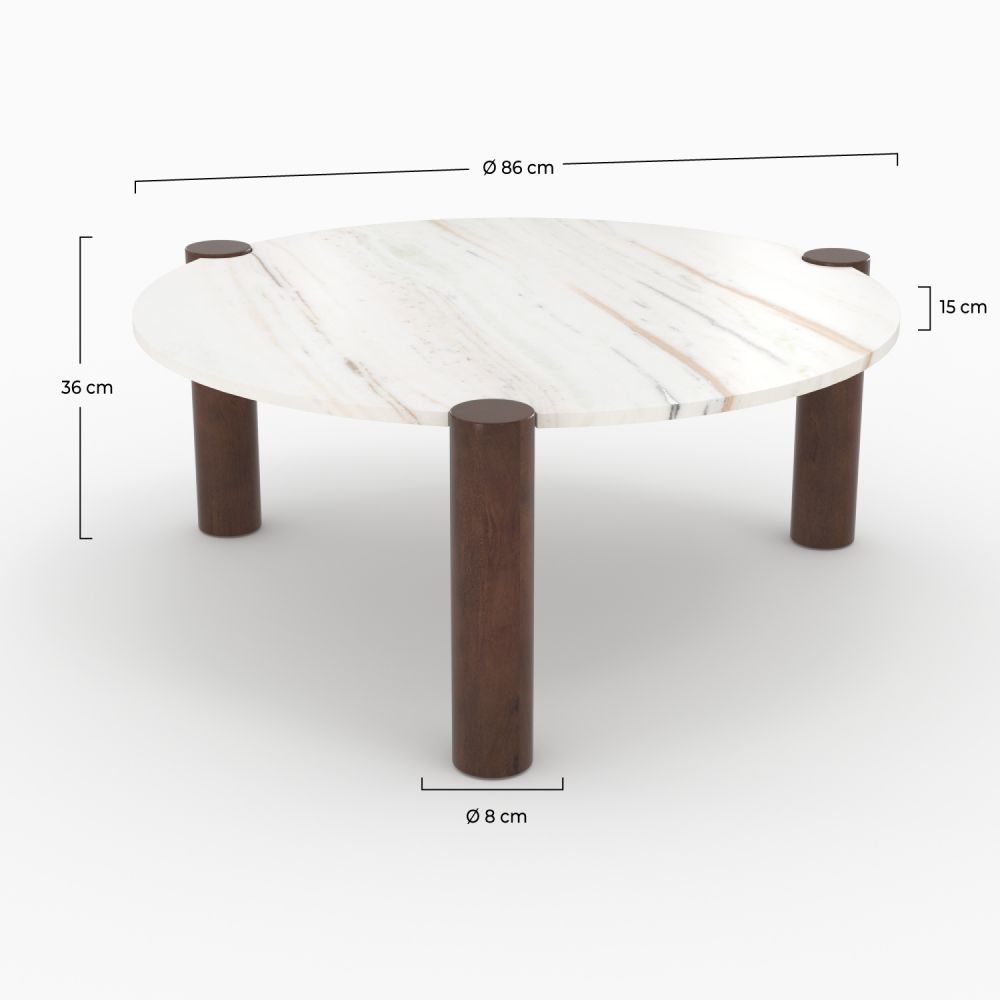 table basse ronde pauline en marbre bois de manguier diametre 86 cm