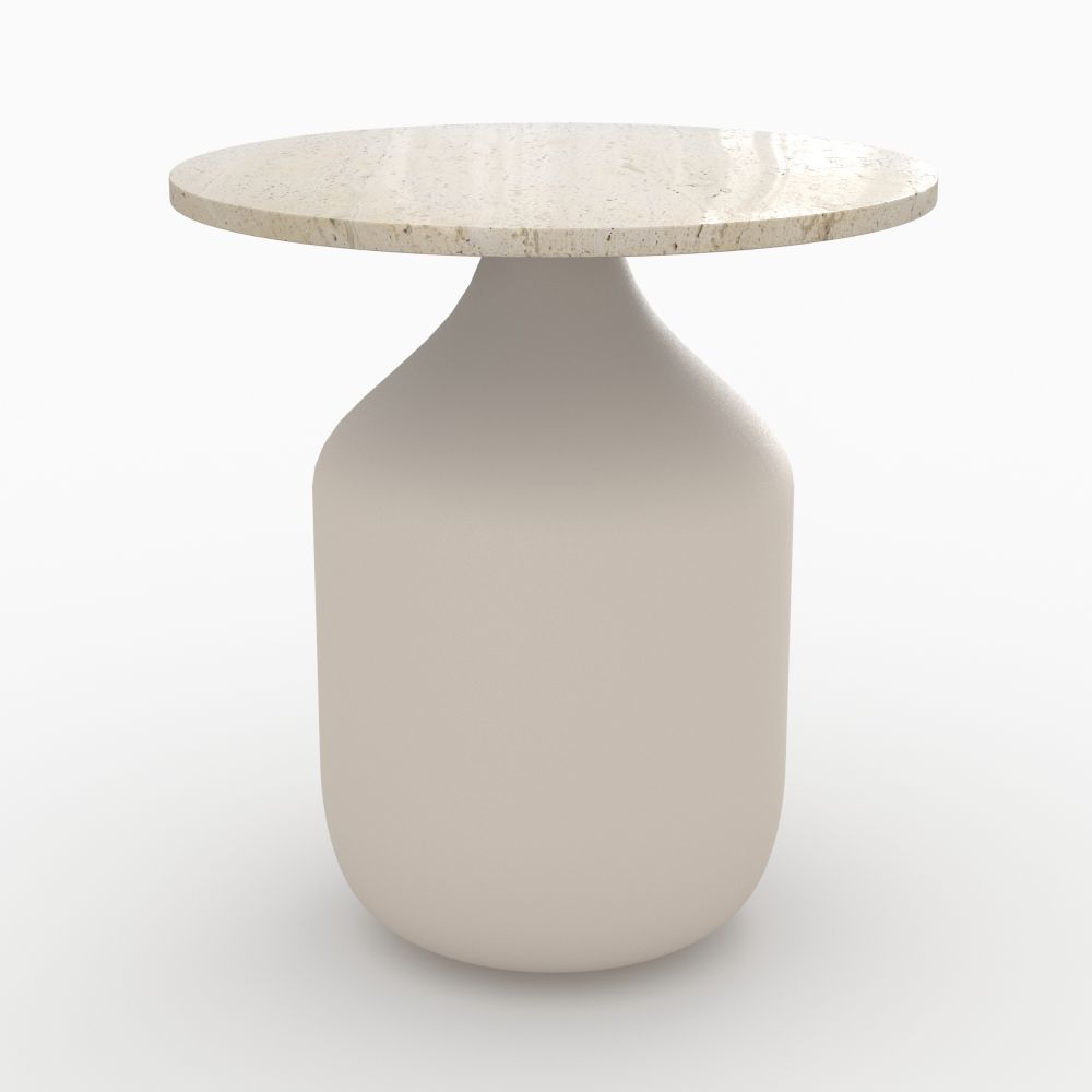 table d appoint ronde en travertin et metal beige louison