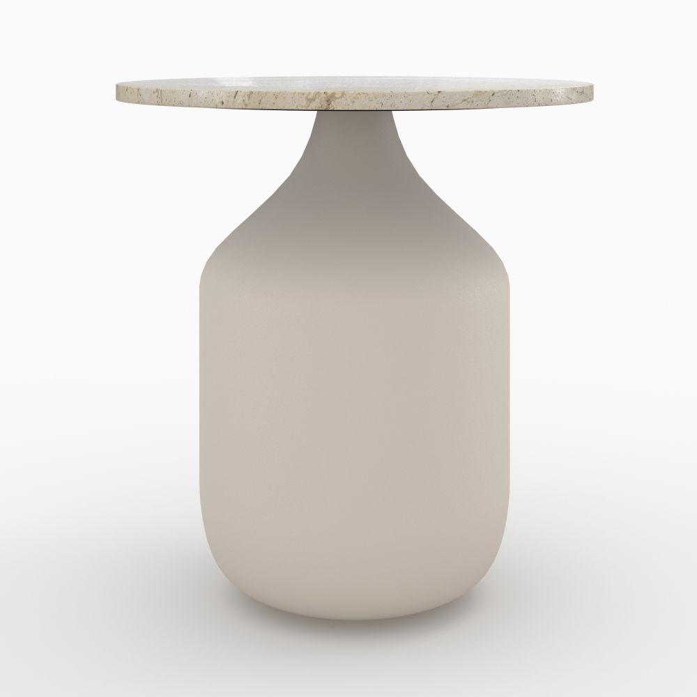 table d appoint ronde louison en travertin et metal beige