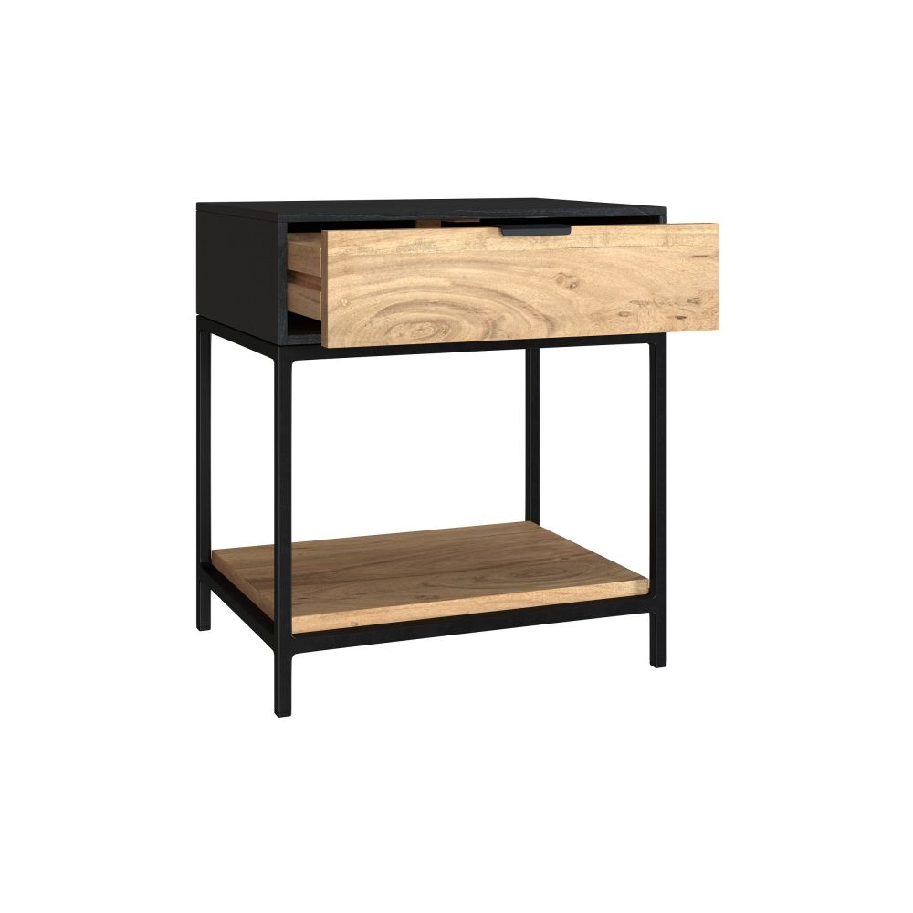 table de chevet en bois acacia pieds metal noir 1 tiroir jackon