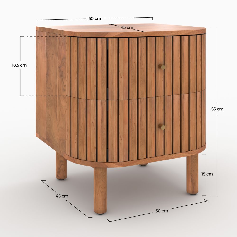 table de chevet en bois d acacia avec 2 tiroirs paola