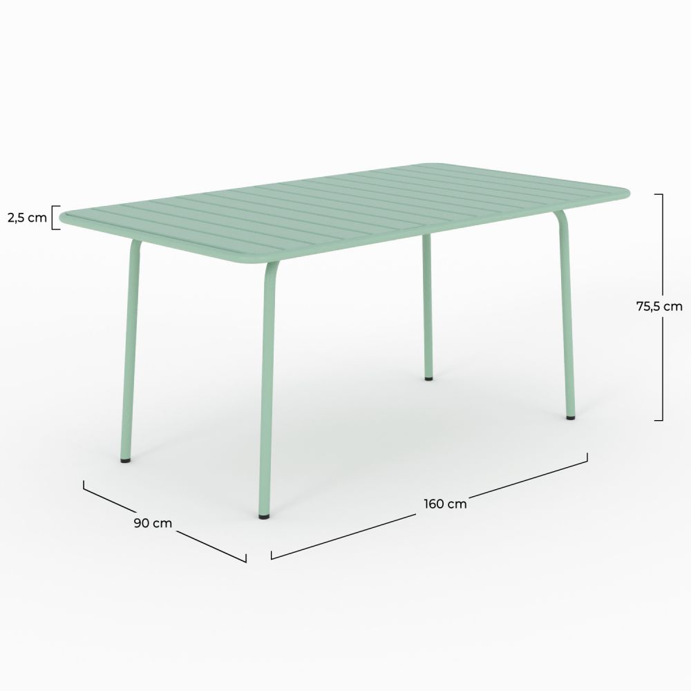 table de jardin yumi en metal vert 6 personnes rectangle